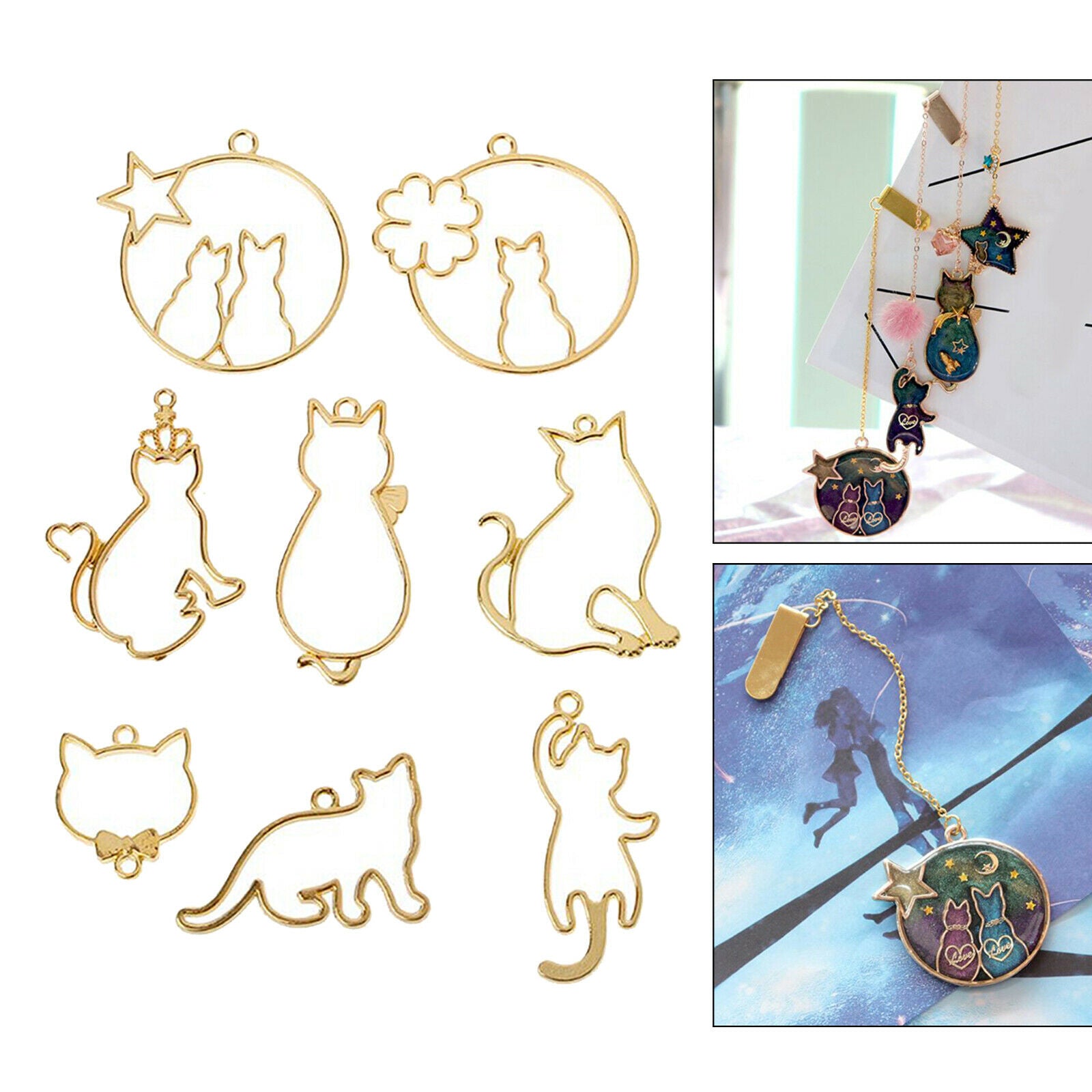 8pcs Cute Cat Open Bezel Pendants Frame Charms for Jewelry Findings DIY