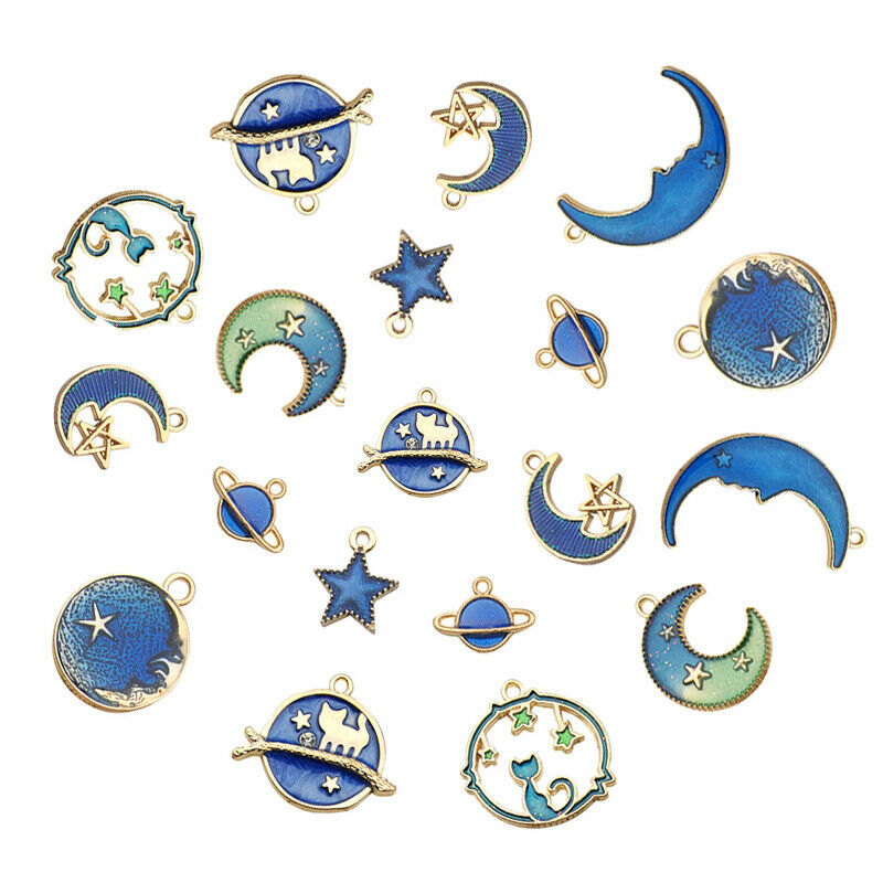 24Pcs/Set Enamel Cat Moon Star Earth Planet Charms Pendant DIY Jewelry Mak gv Lt