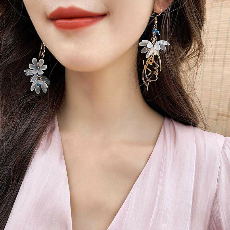 Creative Asymmetric Face Flower Tassel Earrings Drop Dangle Women Jewelry.l8