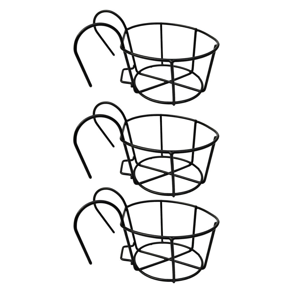 3x Metal Hanging Basket Balcony Flower Pot Holder Railing for Patio Porch