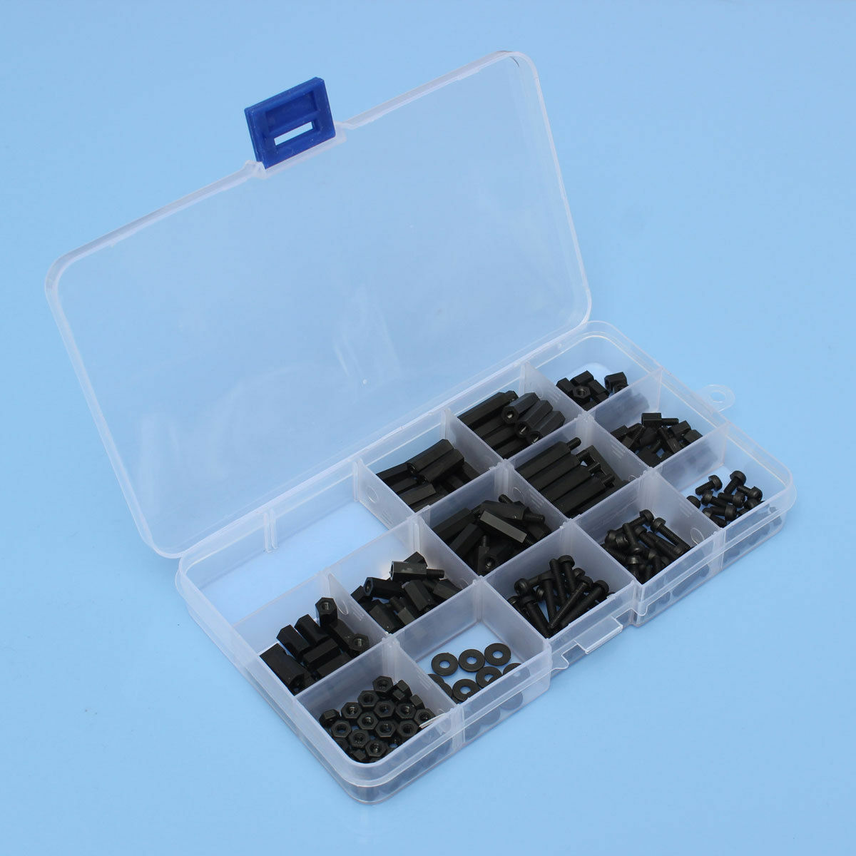 260PCS Assorted M3 Nylon Hex Black M-F Plastic Spacer Set Screw Nut Box Pack