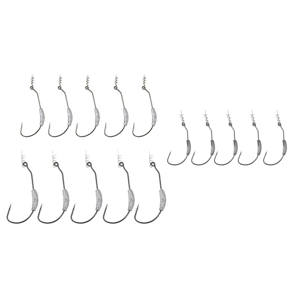 15Pcs Weighted Spring Twist Lock Fishing Hooks Worms Lures 2/3/5g Springs