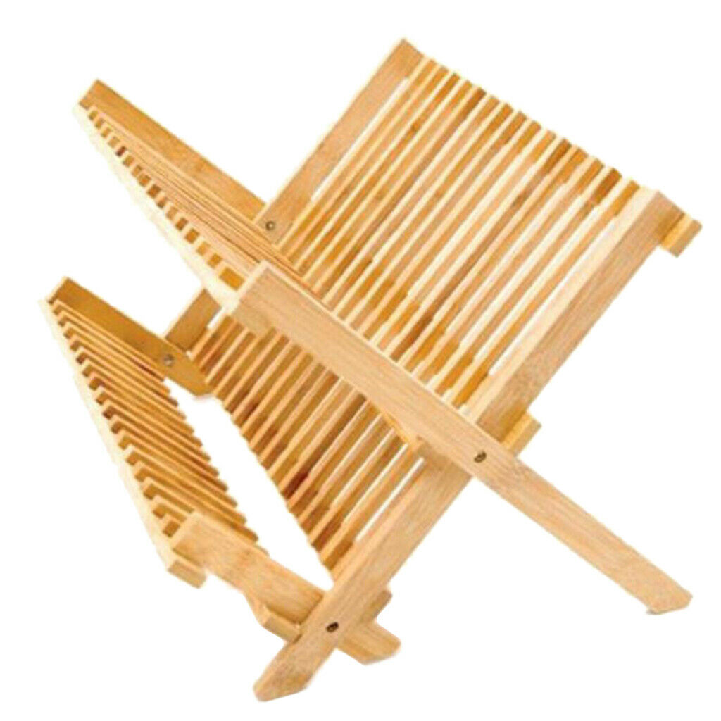Wooden Dish Rack 2-Tier Collapsible Drainer Folding Dish Drying Rack for Home