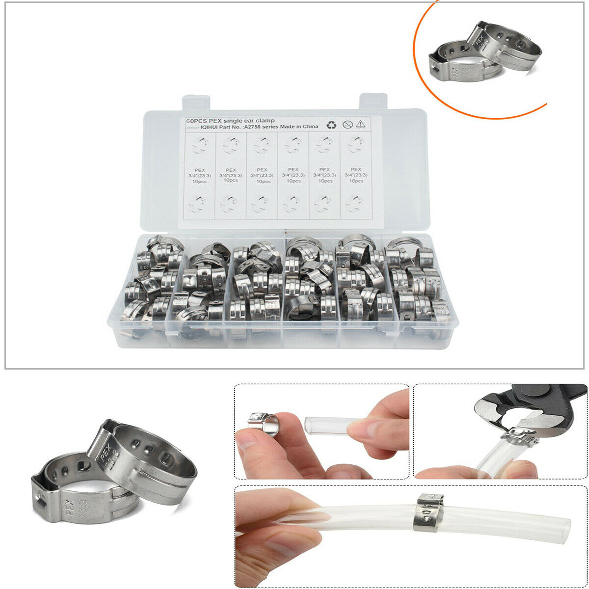 60 x 3/4" Stainless Steel Hydraulic Hose Clamp, O-Clamp Pipeline Fuel Air Clamp
