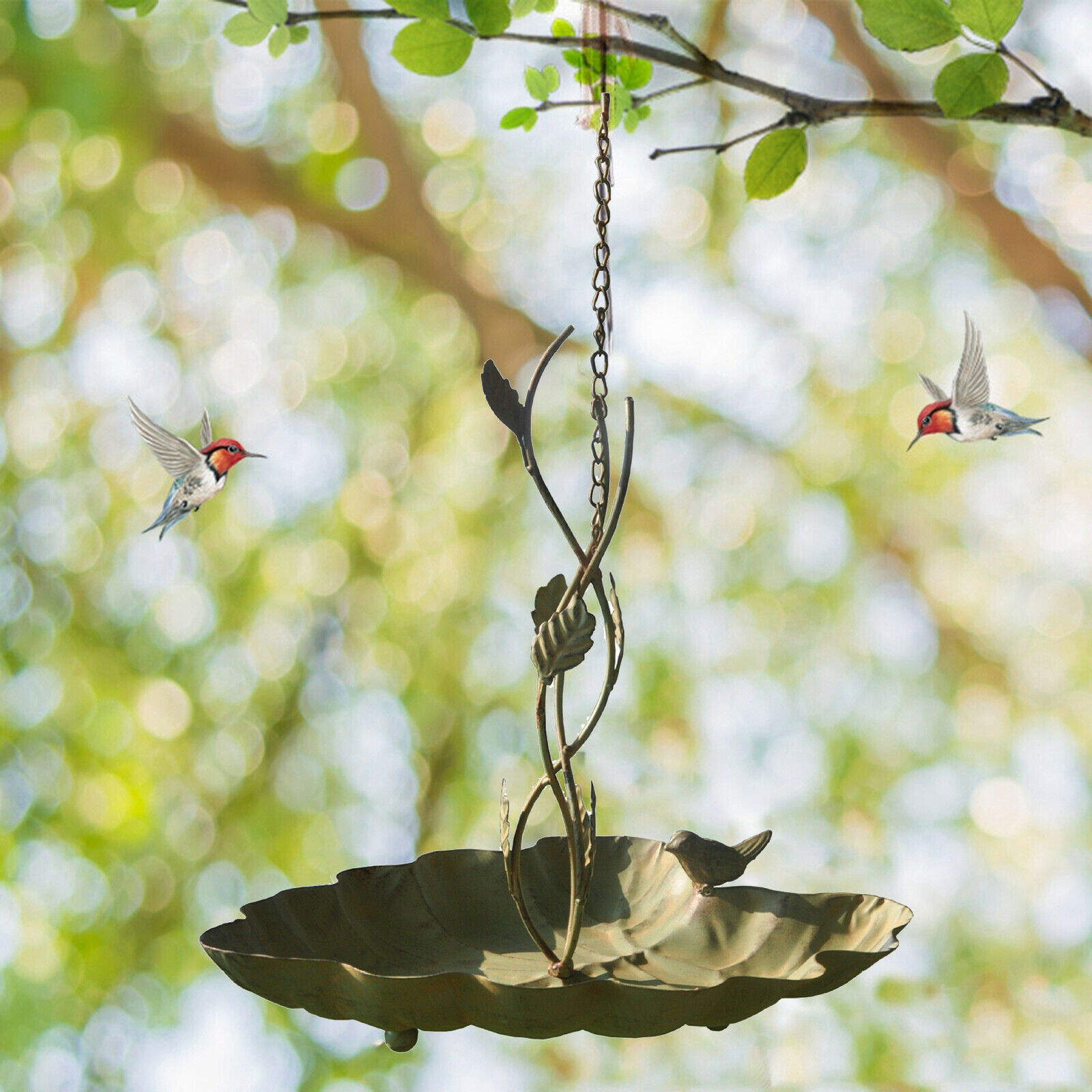 Metal Leaf Shape Bird Feeder Tray Dish Hanging Patio Decoration Stylish
