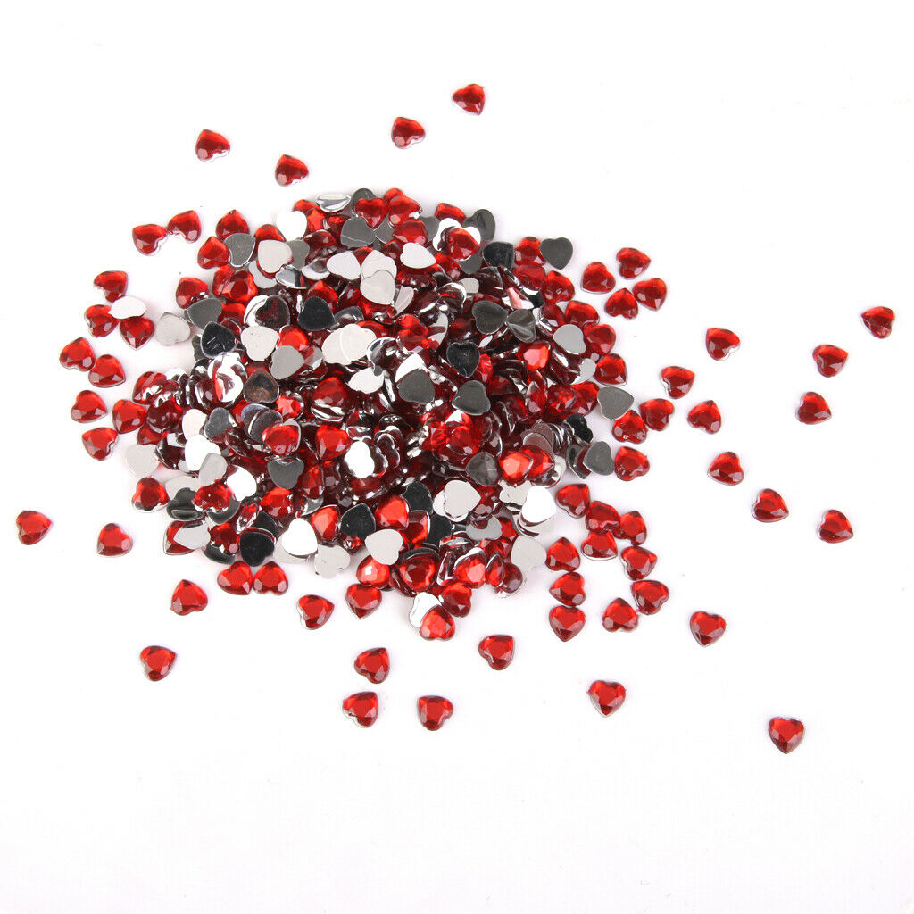 1000pcs Love Heart Acrylic 8mm Flat Back Rhinestone Scrapbook Craft Beads Red