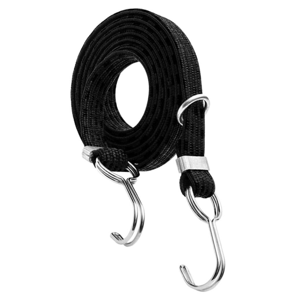 2X Stretch Elastic Bikes Luggage Hanging Rope Belts Strap with Hook Black 1m