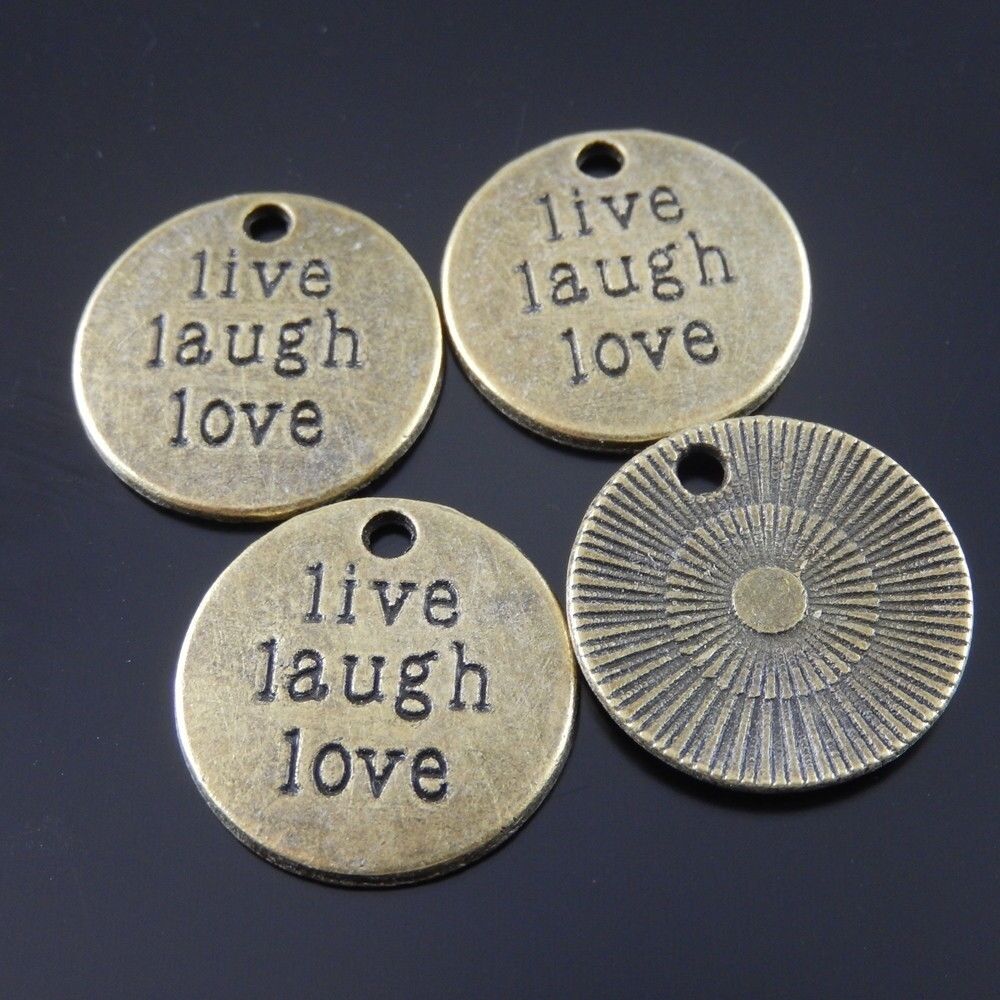 20 pcs Antiqued Bronze Tag Round Charm Alloy Engraved Pendant Drop Dangle 19*2mm