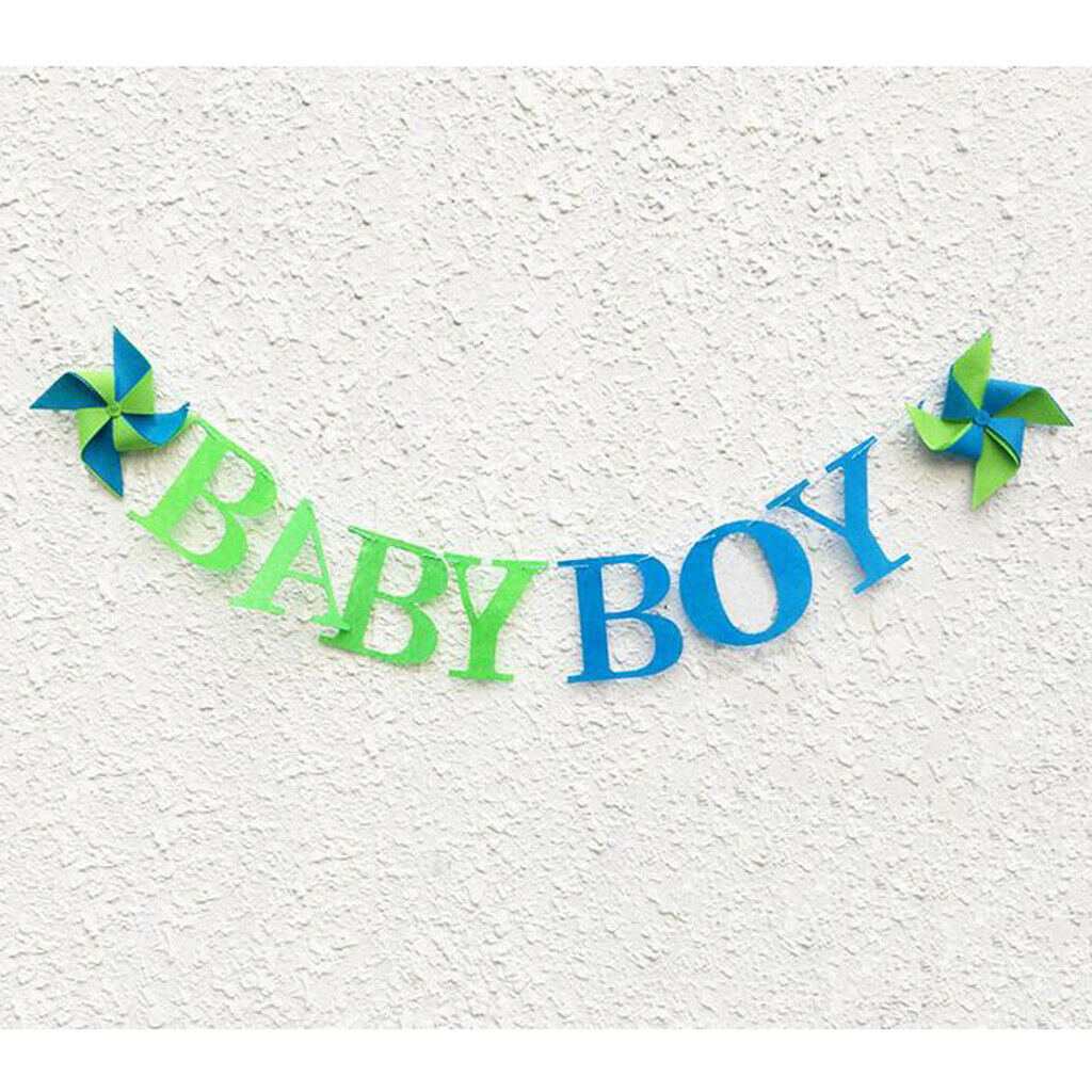 Fresh Green Blue Windmill Baby Boy Letter Bunting Banner Birthday Christening