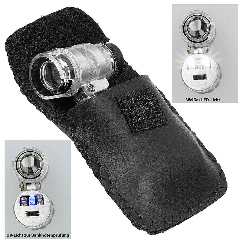 Mini 60X Jewelers Loupe Magnifier with LED Fluorescence Ultra Violet Lights