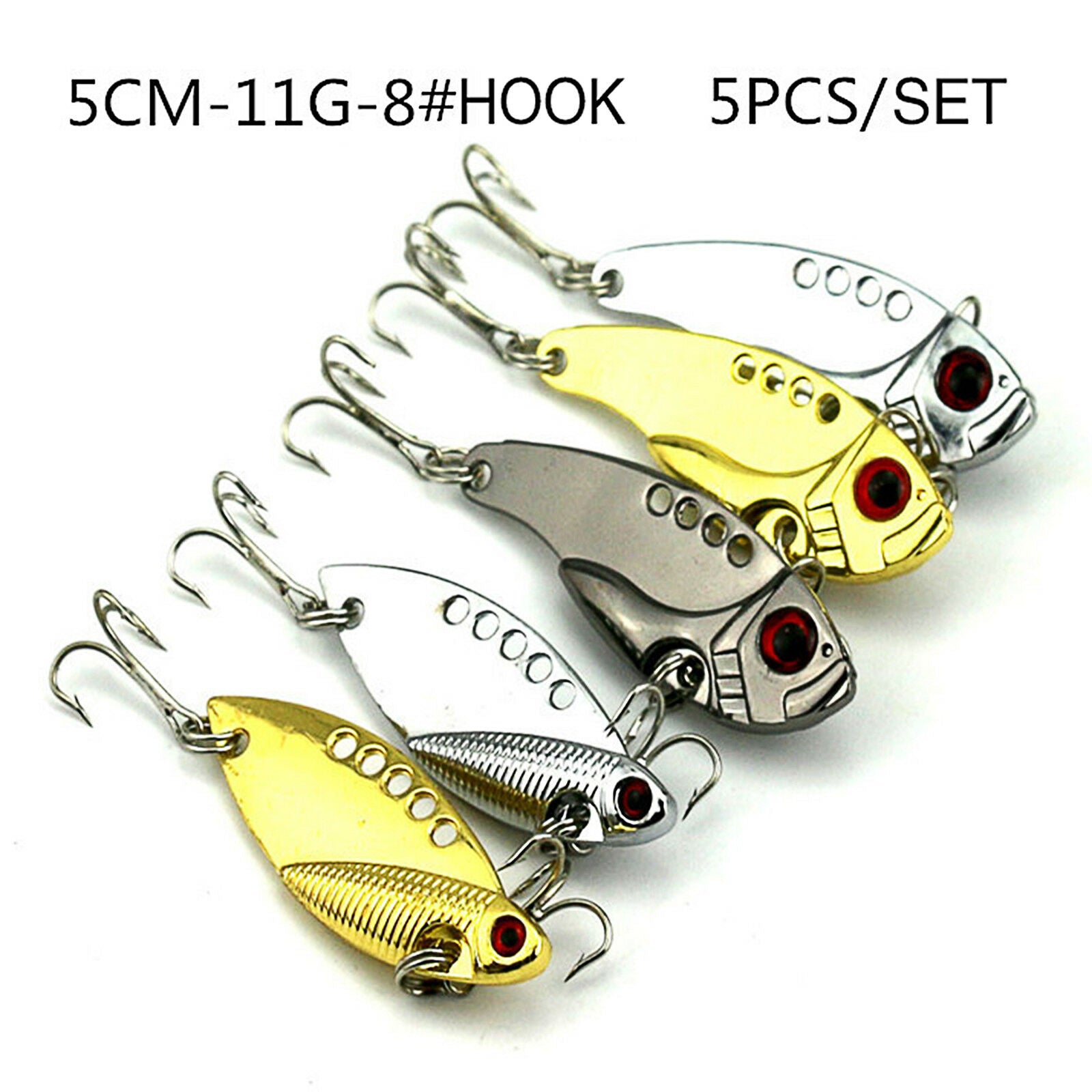 Hot 5pcs Metal VIB Fishing Lures Bass Spoon Crank Bait Saltwater Tackle Hook Set