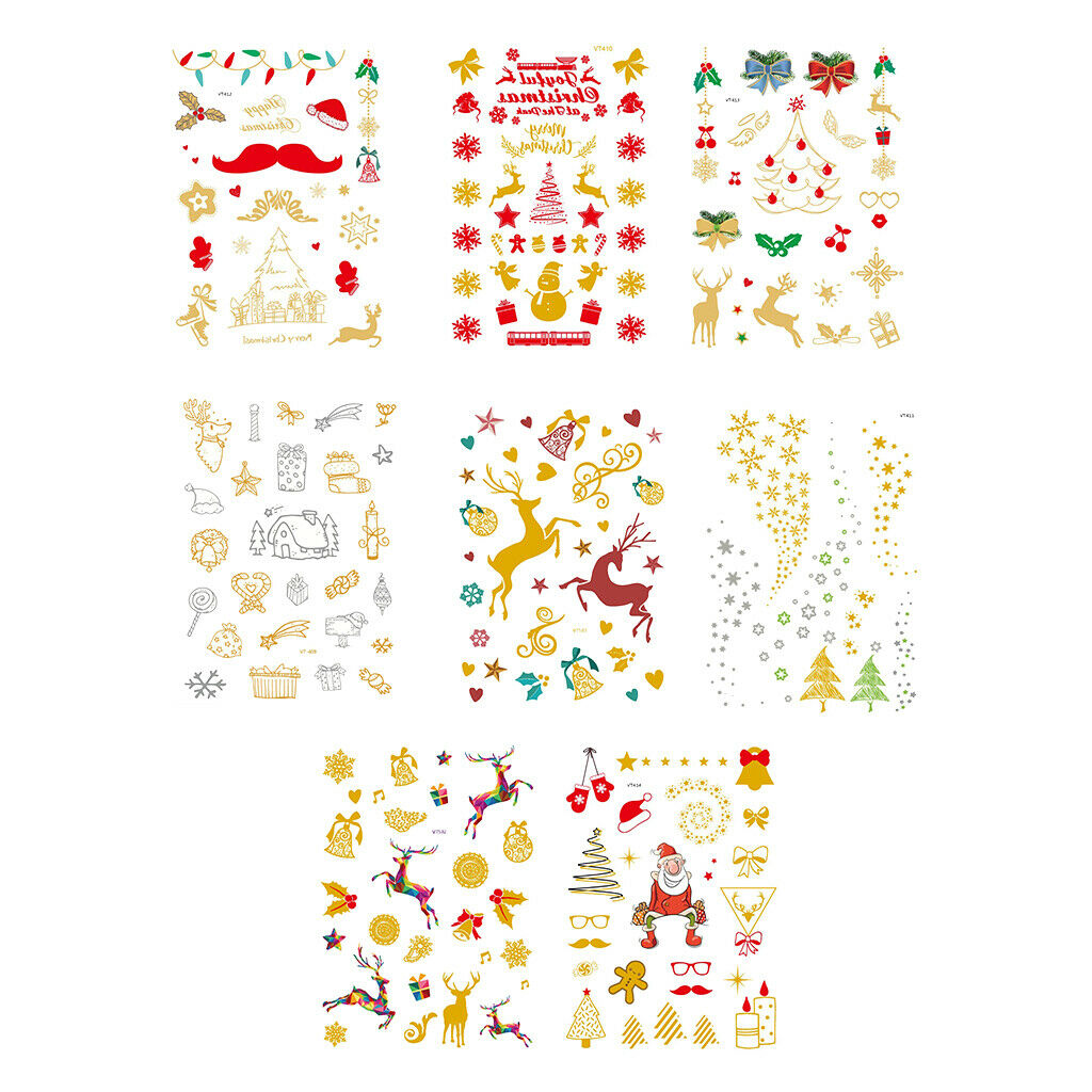 Set of 8 Colorful Adults Christmas Tattoo Transfer Stickers Xmas Elk Decals