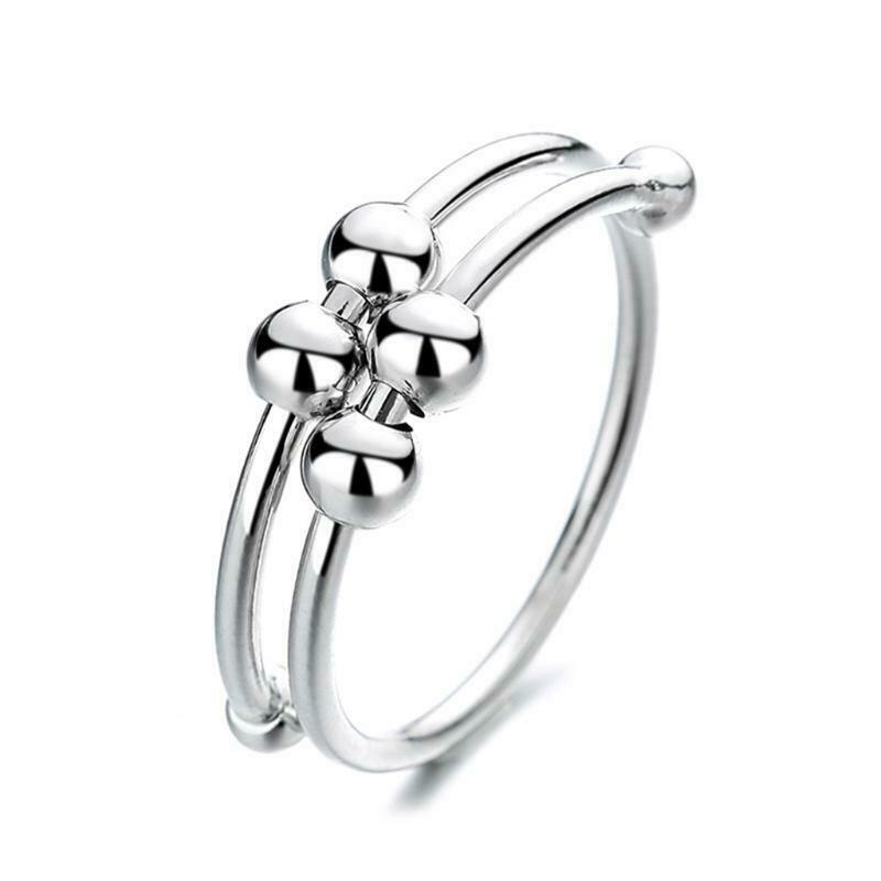 Women Rotatable Fidget Beads Rings Single Coil Beads Anti Stress Ring Jewelry