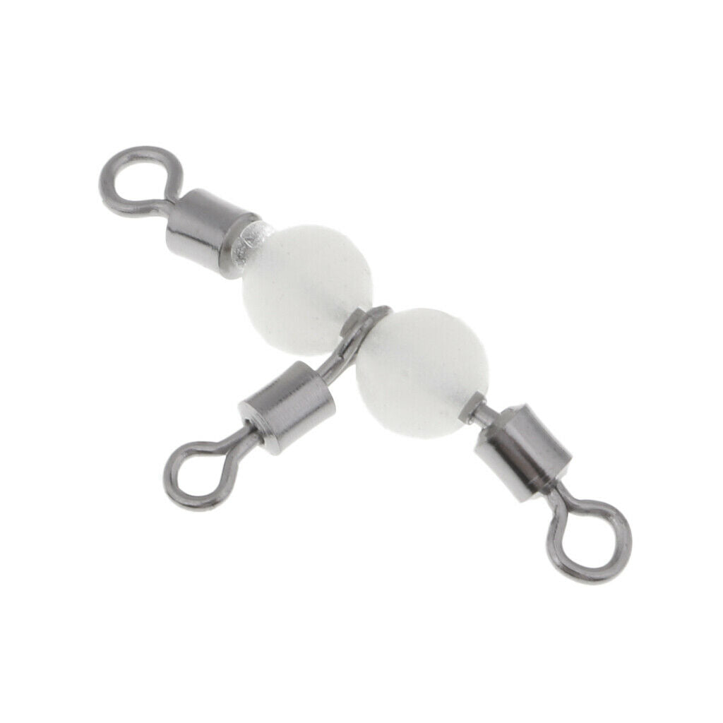 20pcs Durable 3-Way Swivels Connectors with Glow Bead T-shape Swivels Rolling