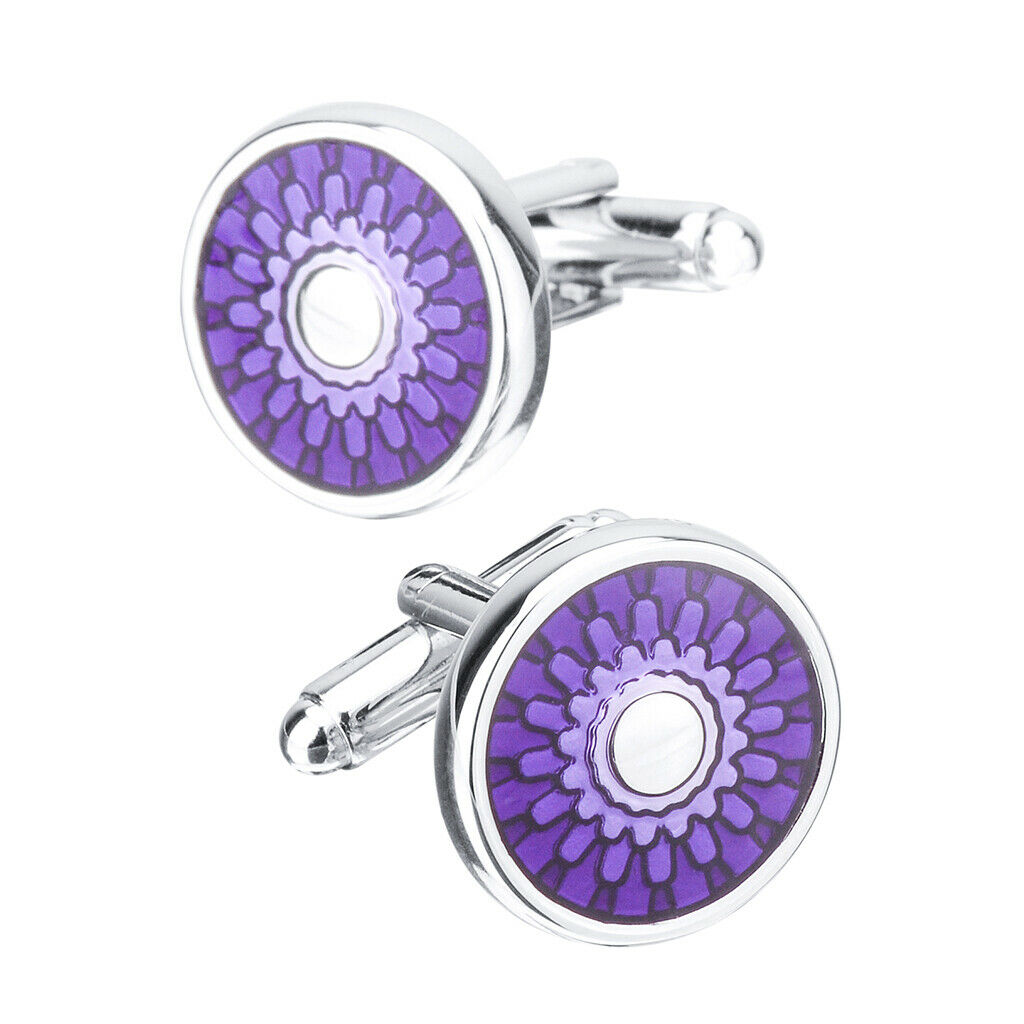 Savannah Men's Business Round Purple Transparent Oil French Shirt Cufflink