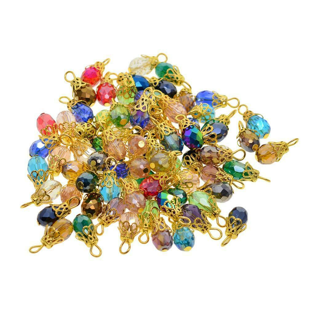 50pcs Crystal Faceted Glass Pendants w/Floral   For Jewelry Making Earring