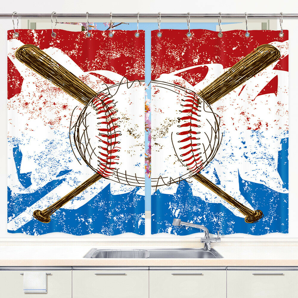 Sport Baseball Decor Kitchen Curtains Window Treatments 2 Panels, 55X39''