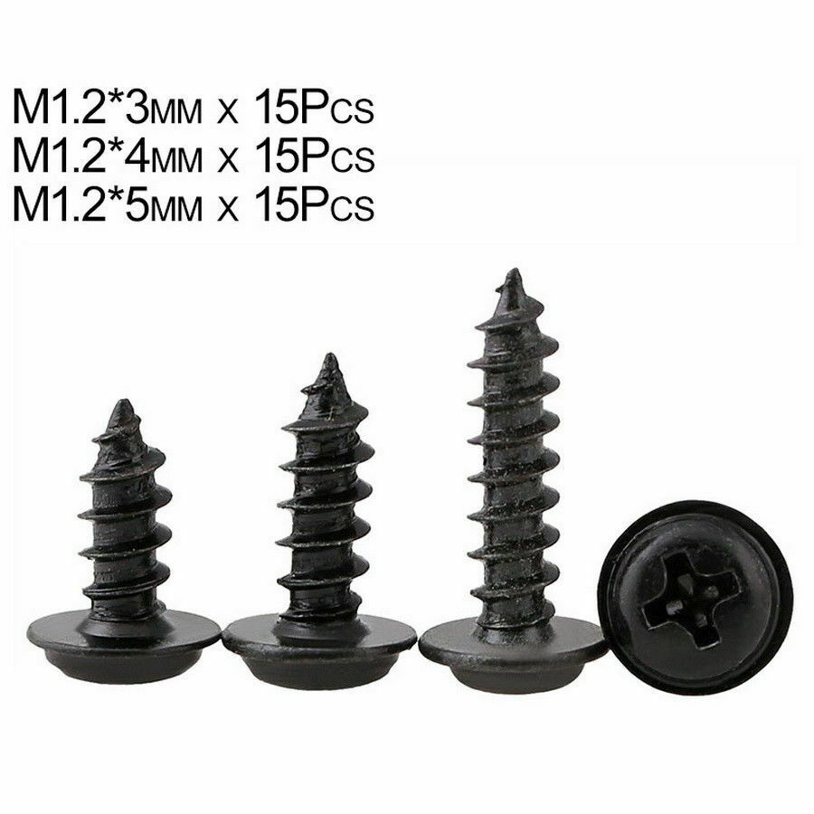 M1.2*3-5mm Black Phillips Pan Head Washer Wood Self Tapping Screws kit Zinc