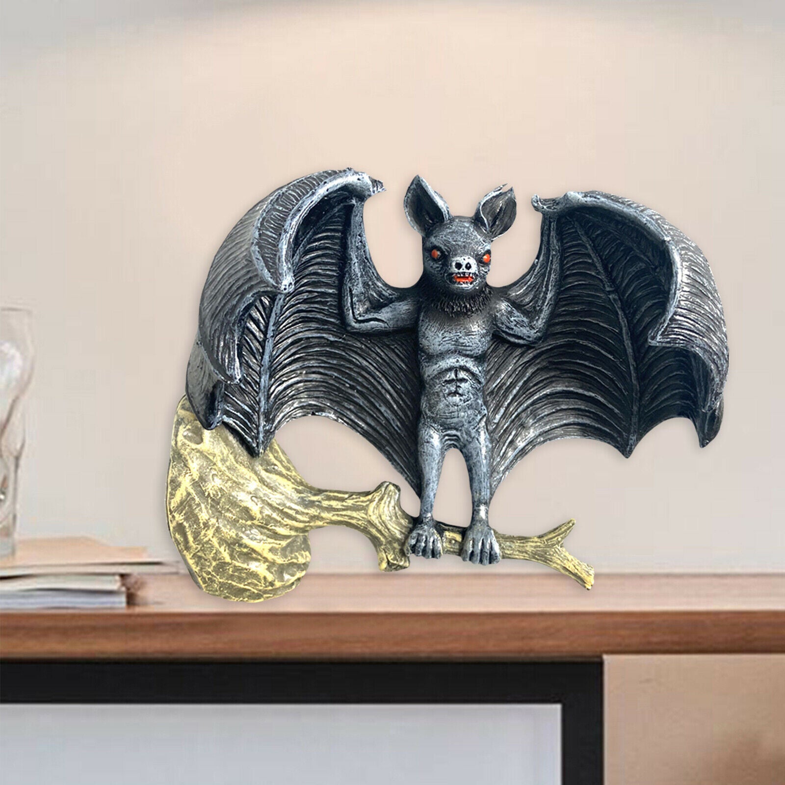 Art Outdoor Garden Bat Statue Tree Trunk Ornament Indoor Wall Hanger Decor