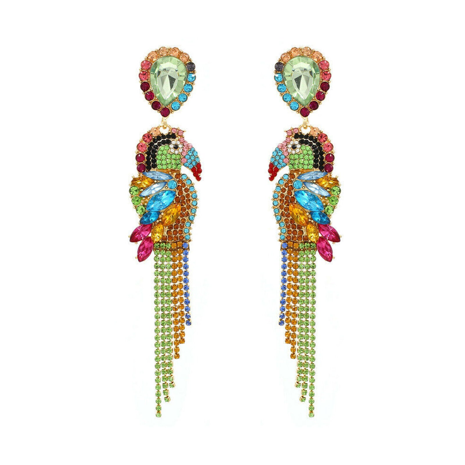 Crystal Rhinestone Tassel Parrot Dangle Earrings Women Earring Jewelry Gift