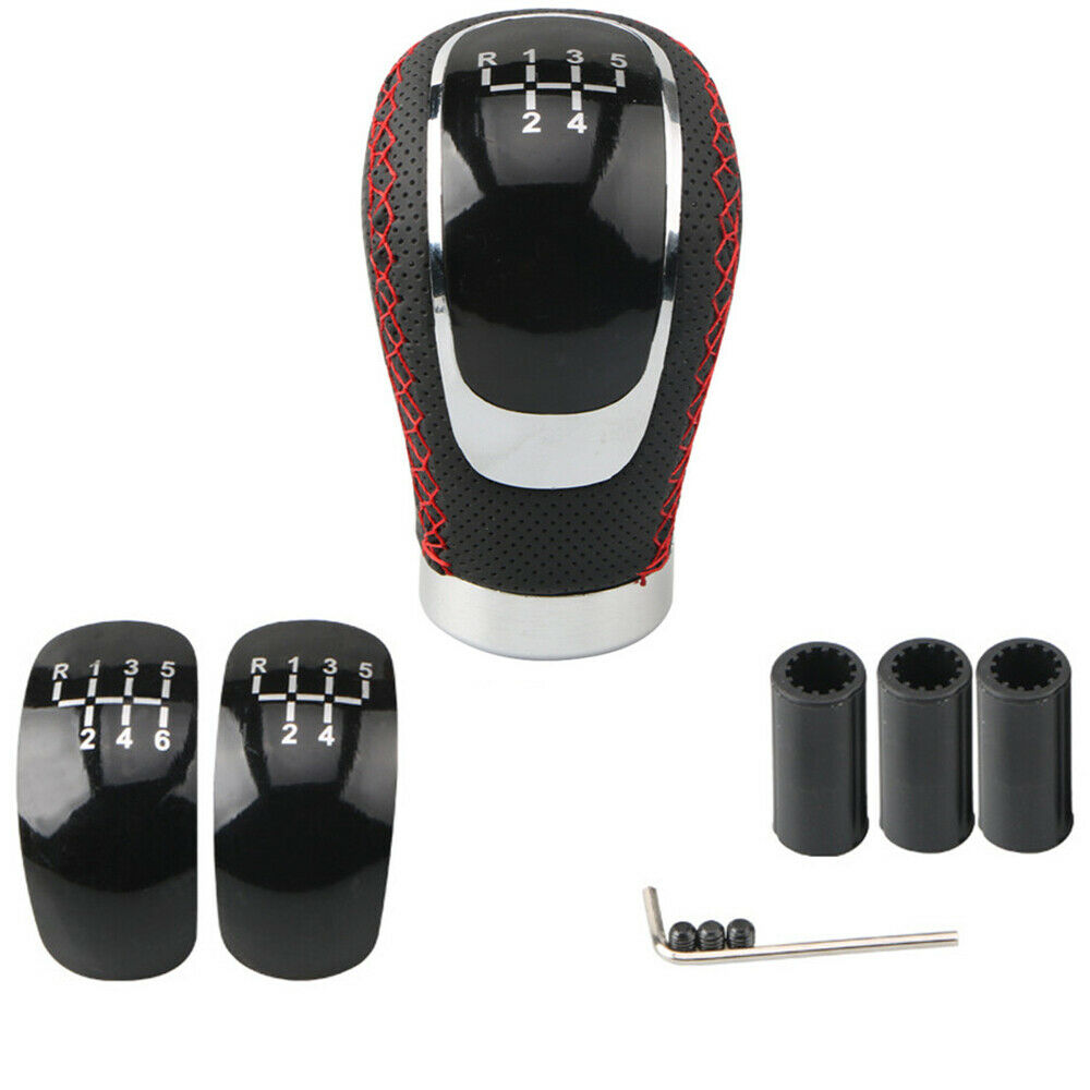 Car SUV Gear Shift Knob Manual Shifter Lever PU Leather + 3x Cap Cover Universal