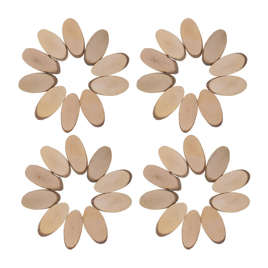 40x Oval Shapes Wood Log Slices Natural Tree Bark Decorative Embellishment Craft