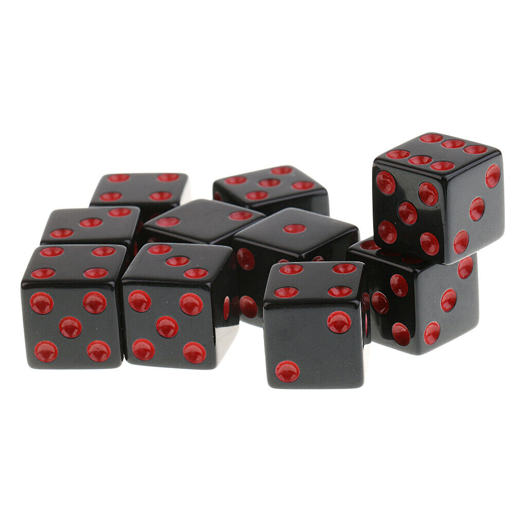 10Pcs Acrylic Dice D6 Red Dotted for  D&D Game Player