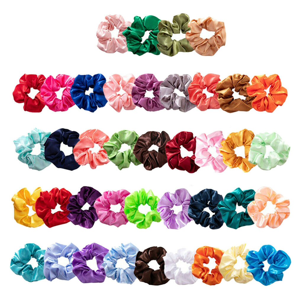 Pack of 40 Women's Hair Silk Scrunchies Satin Elastic Hair Bands Ties Rope