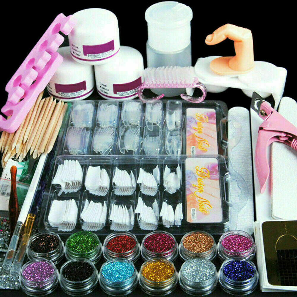 Pro Acrylic Nail Kit Acrylic Powder Glitter Nail Art Manicure Tool Tip Brush Set