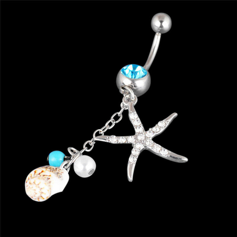 Surgical Steel Crystal Starfish Conch Body Navel Belly Ring Button Piercin.l8