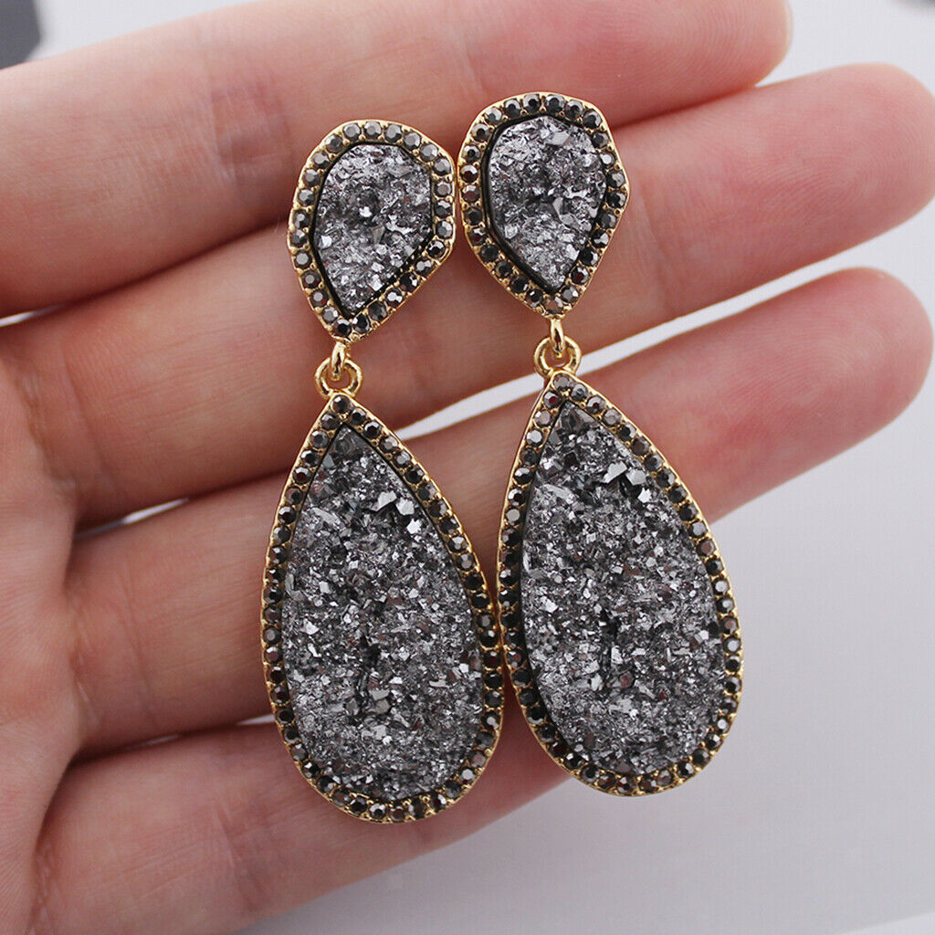 Full Prong Cubic Zirconia Birthstone Teardrop Bridal Dangle Earrings Gray