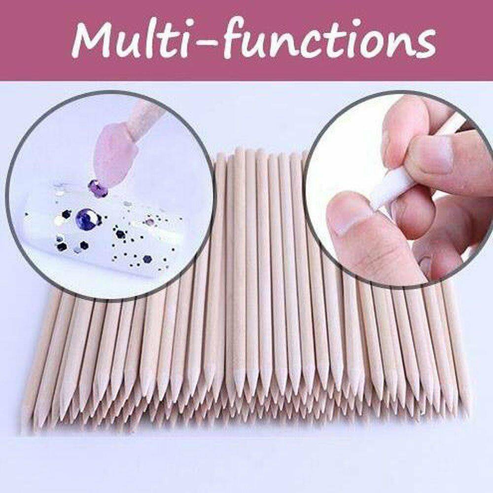 100X Nail Art Cuticle Pusher Remover Pedicure Manicure Orange Wood Sticks Tool