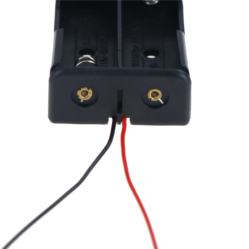 2pc 2x18650 Black Plastic Battery Storage Case Box Holder with 6" Wire Le.l8