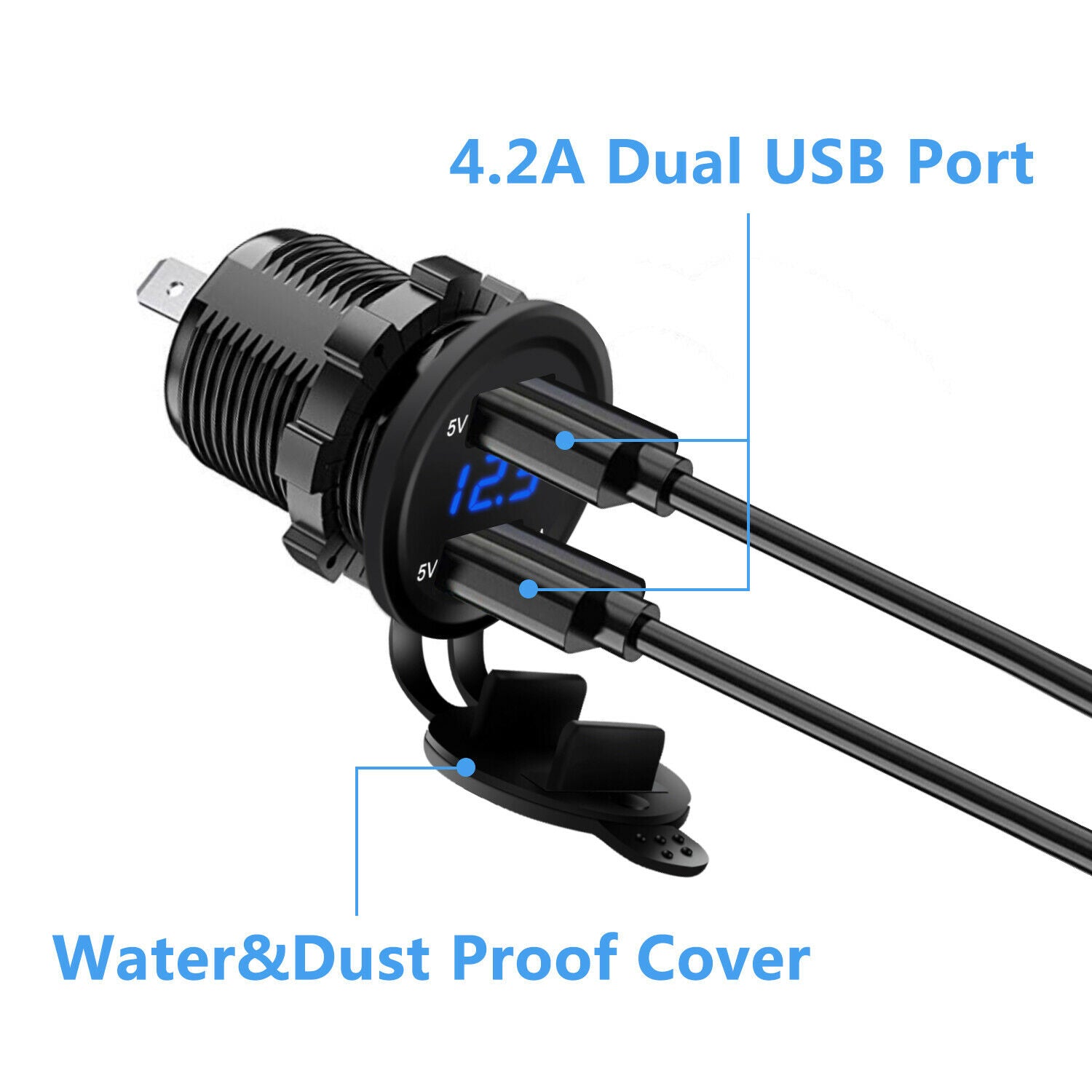 5V 4.2A Dual USB Port Charger Socket Outlet Waterproof LED for Car Motorcycle