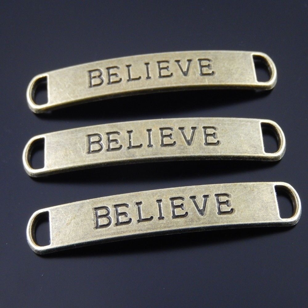 10PCS Antiqued Bronze Retro Style BELIEVE Charm Connector Pendant Finding