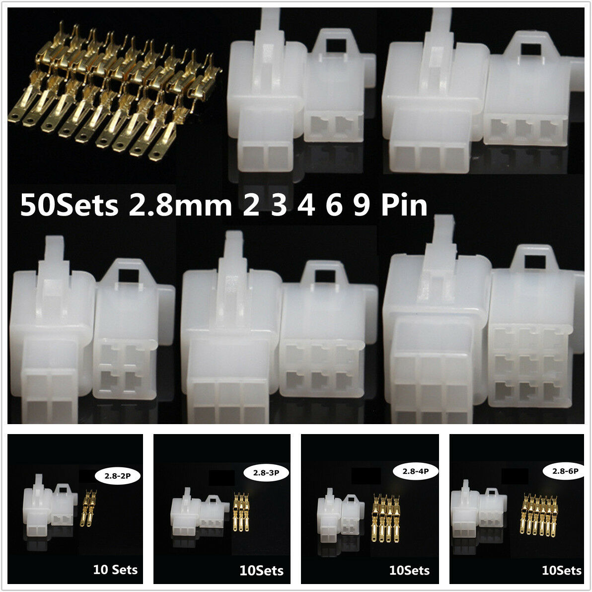 50Sets Automotive Electrical 2.8mm 2 3 4 6 9 Pin Way Car Wire Connector Terminal