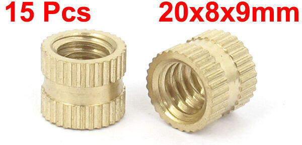 15pcs 1/4"-20x8mm(L)x9mm(OD) Threaded Brass Knurl Round Insert Nuts