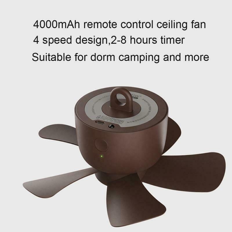 USB Rechargeable Remote Control 8hours Timer 4 Speed Ceiling Fan for Tent Home