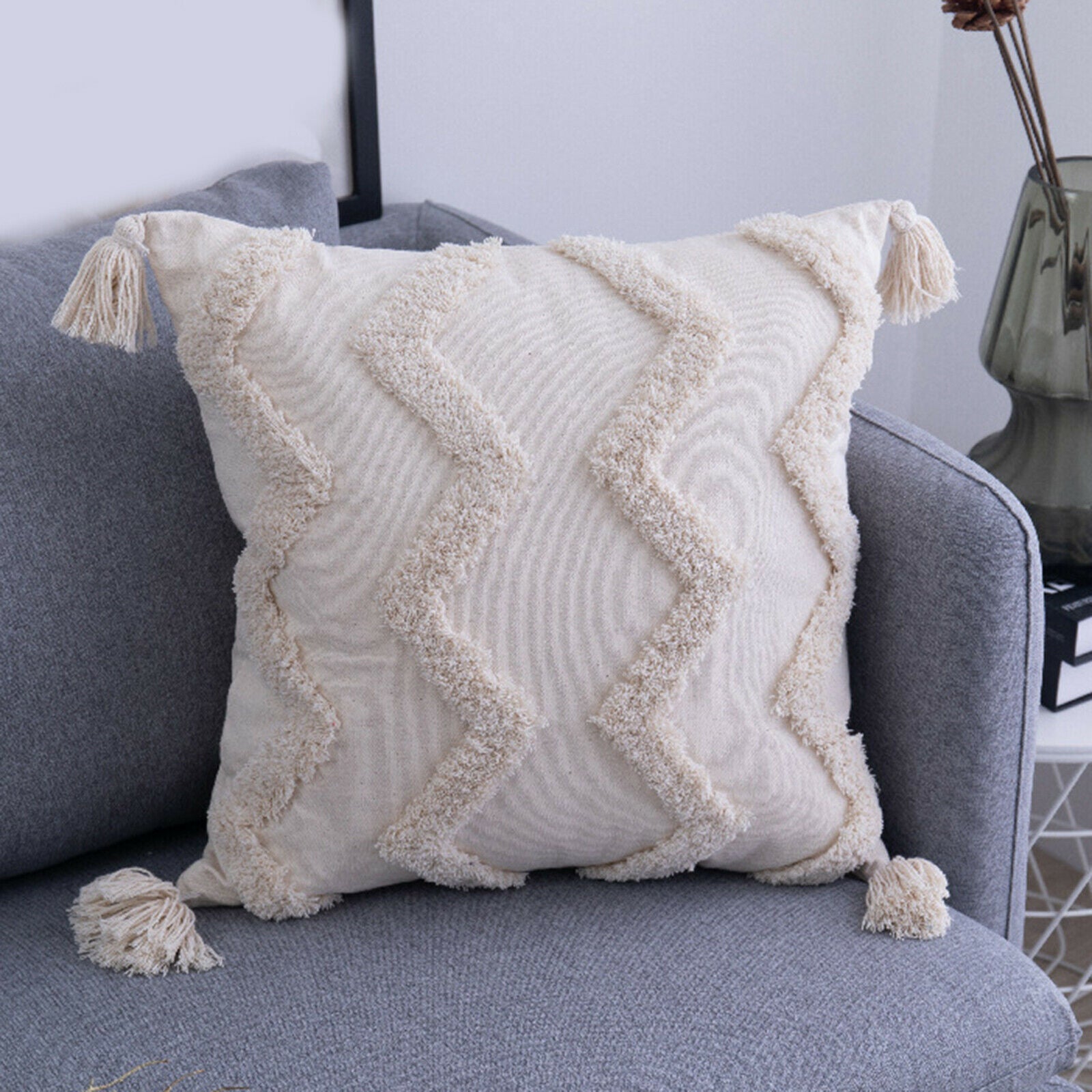 2Pcs Throw Pillow Covers Woven Tufted Pillowcases Accent for Farmhouse