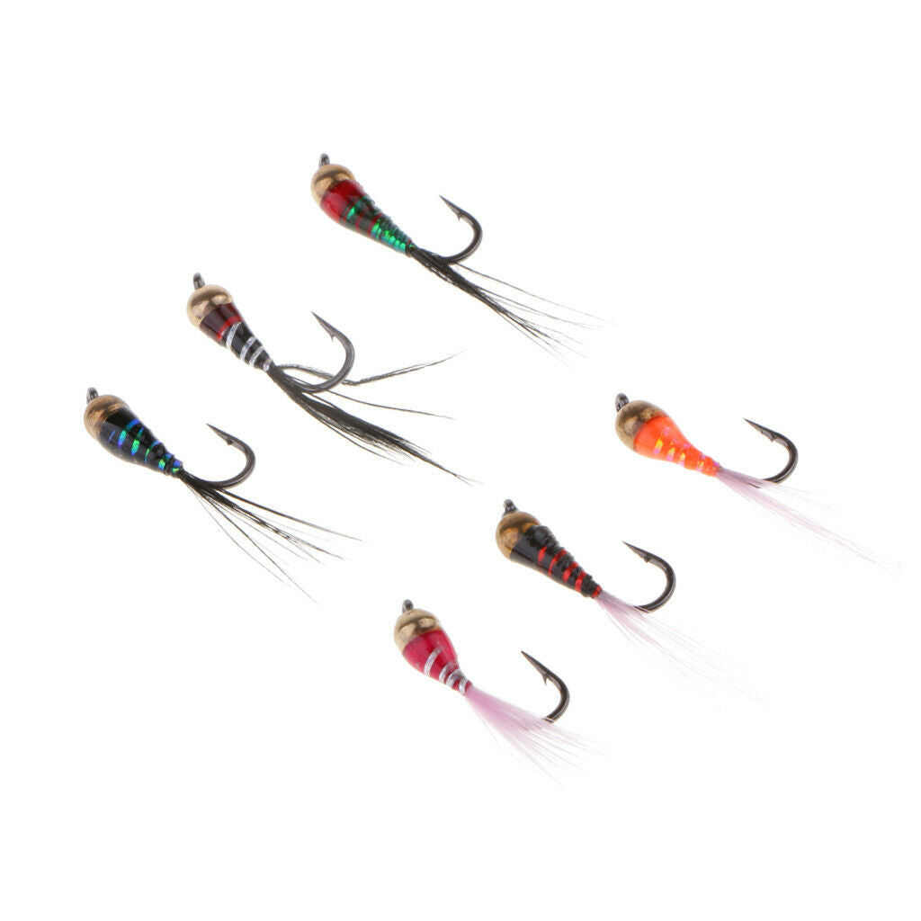 6pc Fly Fishing Trout Flies Brass Bead Head Nymph Fly Sinking Wet Flies Lure