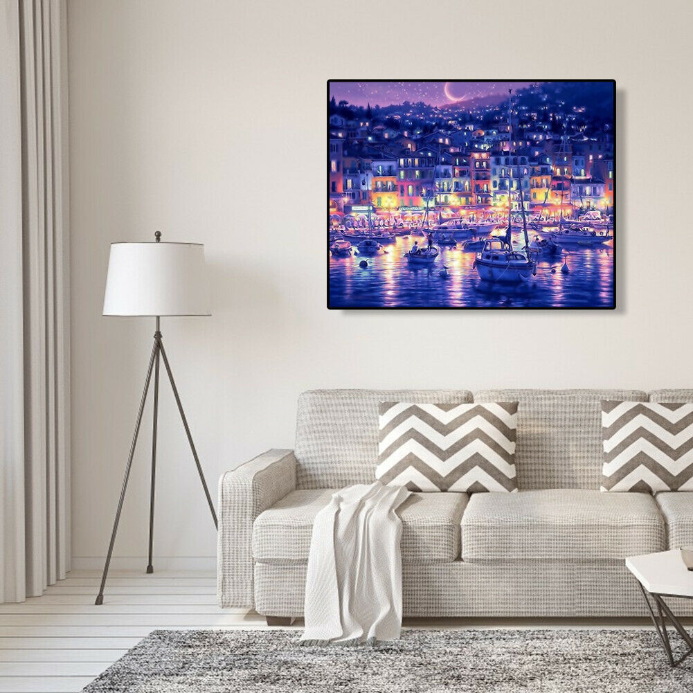Painting By Numbers Kit DIY Night Sky Ship Canvas Oil Art Picture Craft Decor
