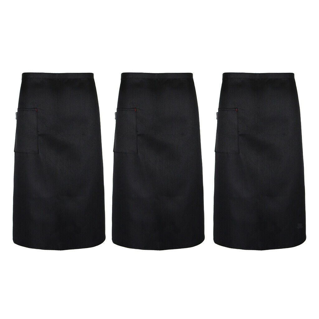 3pcs Black Restaurant Home Kitchen BBQ Cooking Short Adjustable Aprons with