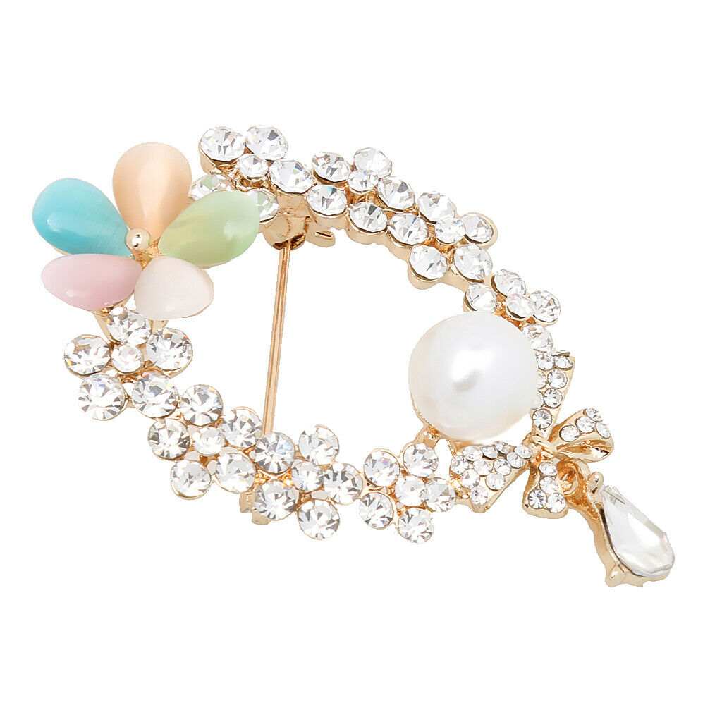 Elegant Alloy Crystal Pearls Bow Flower Brooch Wedding Bridal Bouquet Pin