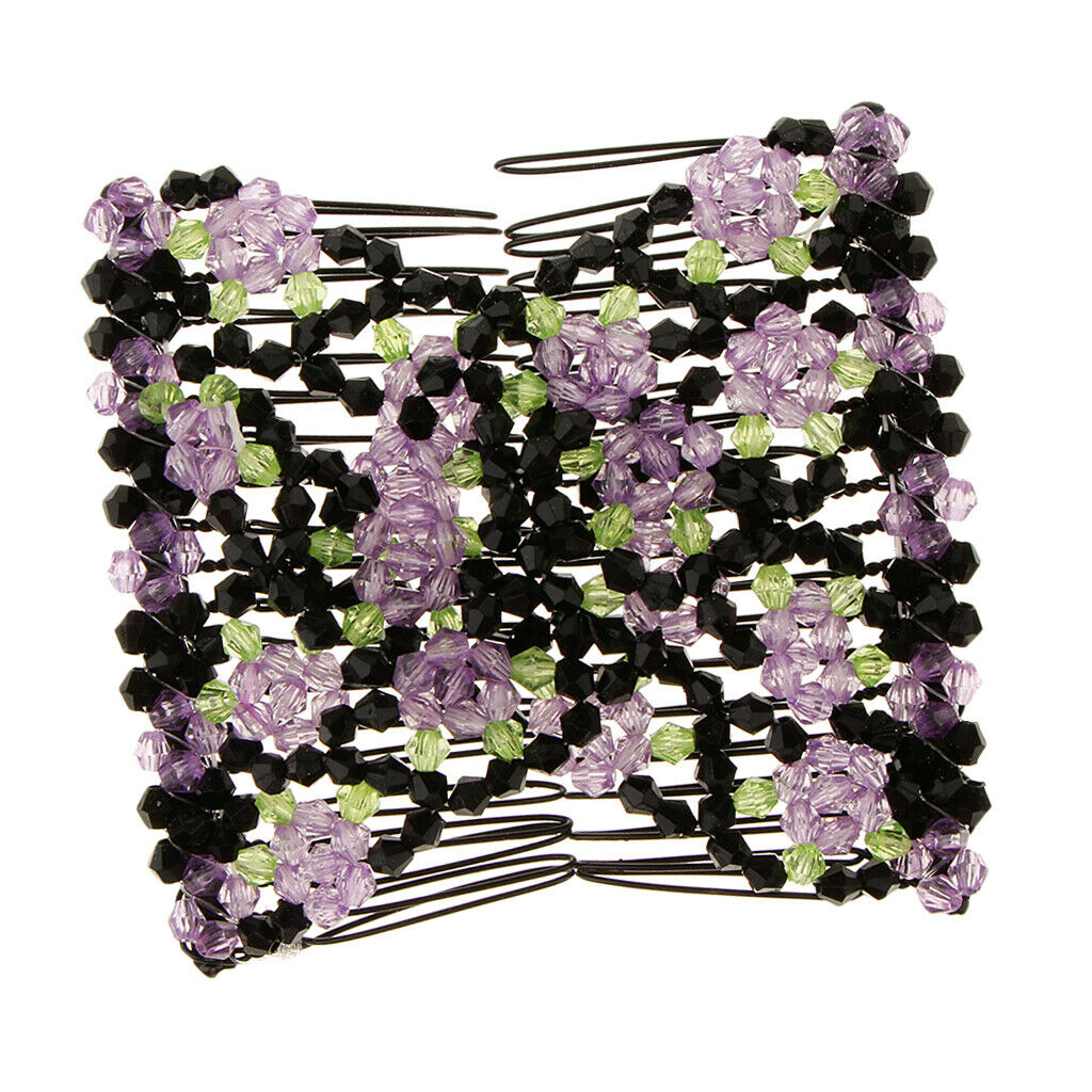 2x Comb Hair Flowers  Acrylic Beads Hair Comb Clip Elastic Hair Clip Women Girls