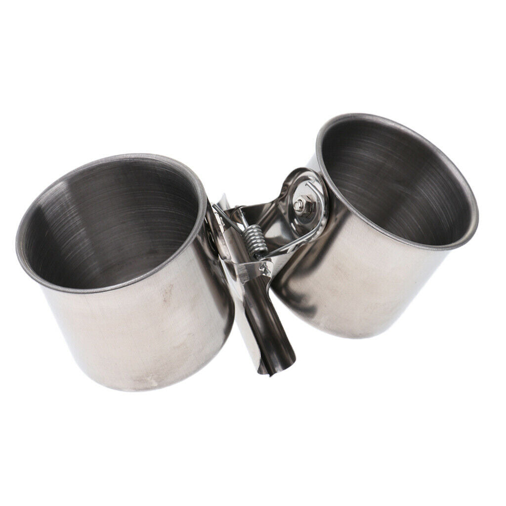 Food water feeding bird double cup with clip stainless steel