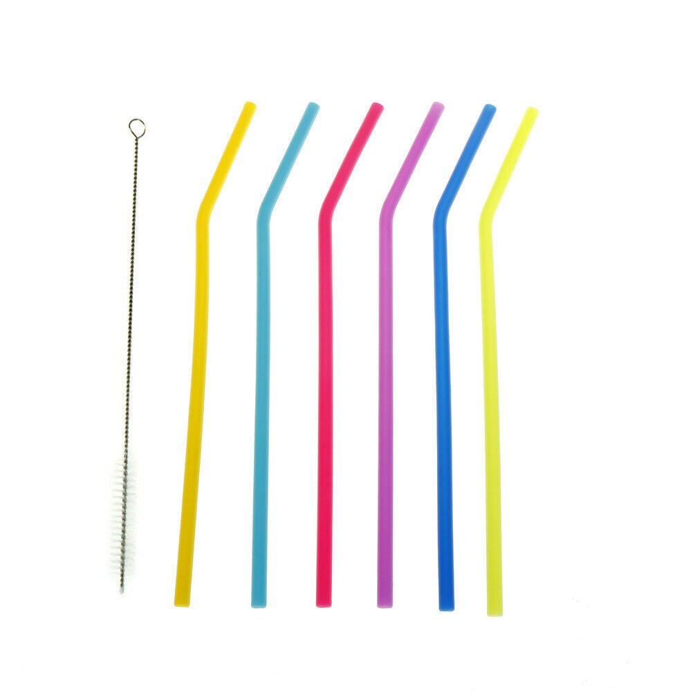 6pcs Reusable Drinking Straws Silicone Cocktail Straws with 1pc Cleaning Bru SJ