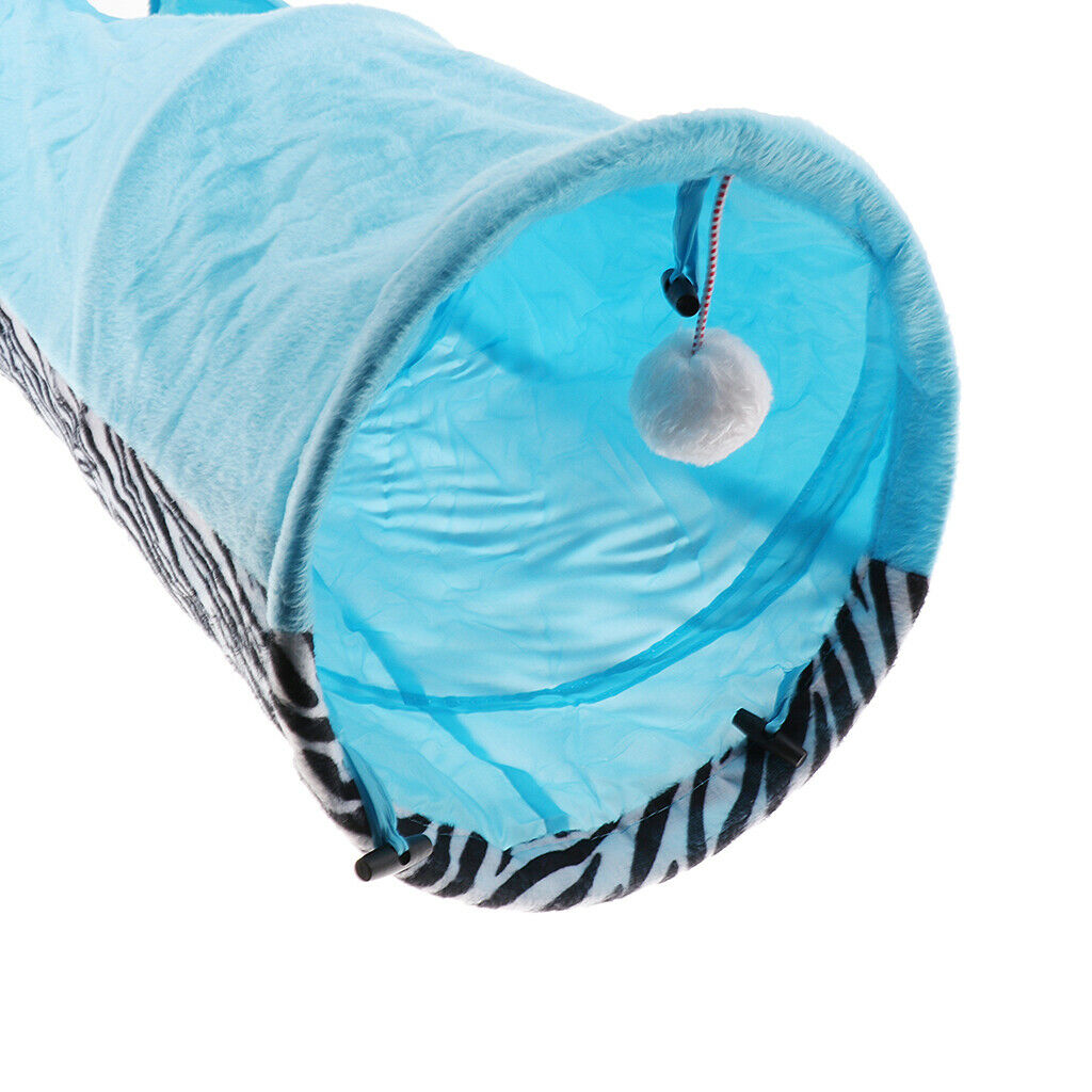 Funny Pet Cat Tunnel 2 Holes Play Tubes Collapsible Rabbit Kitten Toys Blue