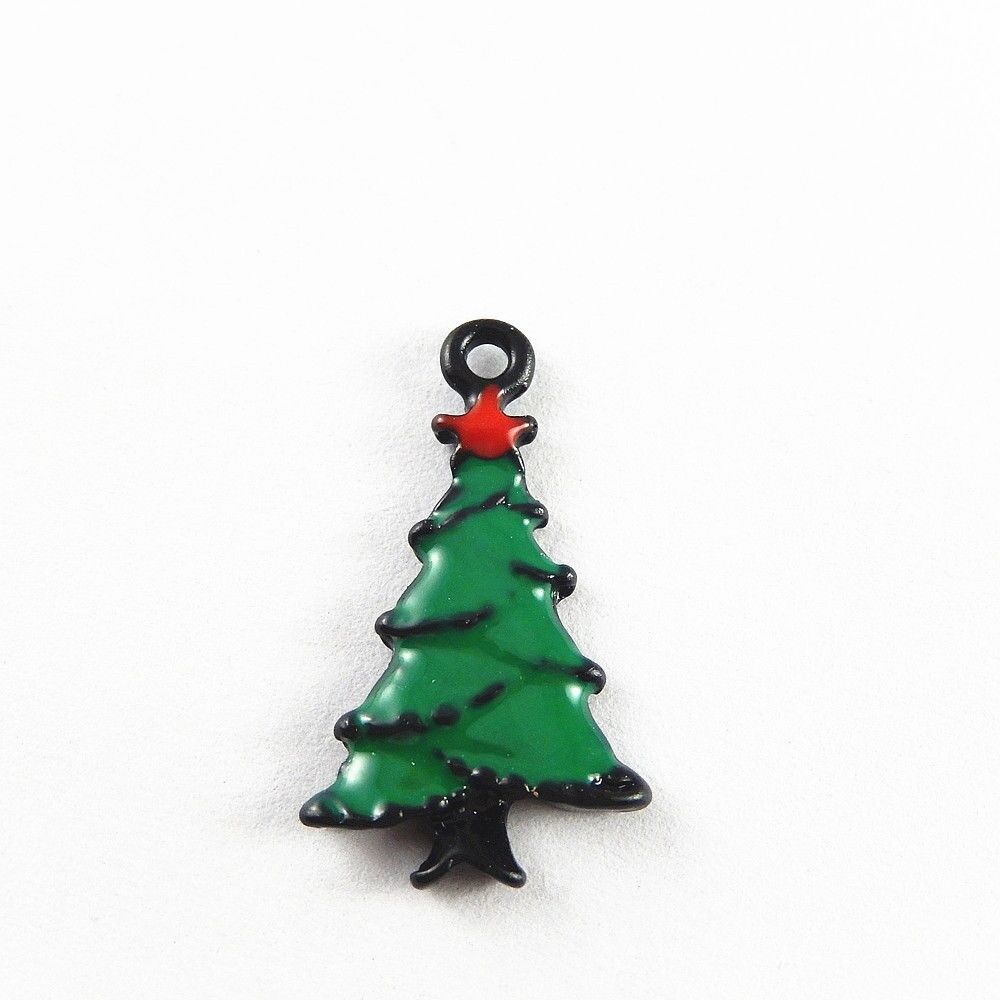 15PCS Green Christmas Tree Enamel Charm Xmas Alloy Pendant Jewelry Craft 26x15mm