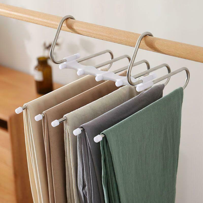 Multifunction Pants Hanger 5 Tier Stainless Trousers Rack Clothes Storage