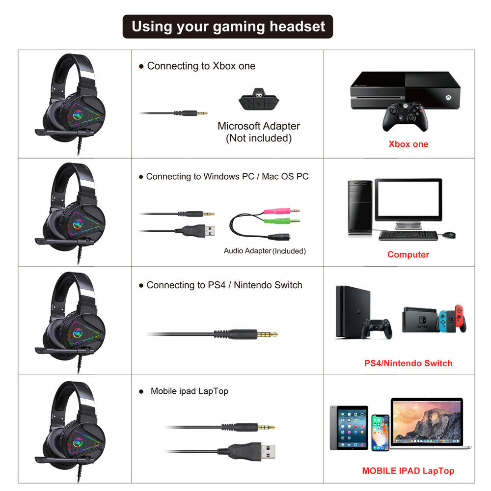 Gaming Headset Bass Gaming Earphone Headphone with Mic RGB  LED Light for Gamer